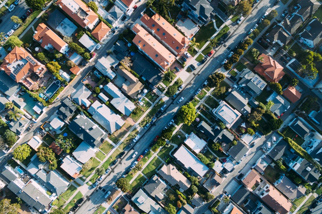 Aerial view of a residential neighbourhood